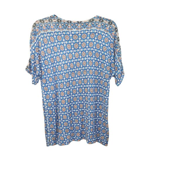 Chicos Womens 1 Blue Patterned Short Sleeve Pullover V-Neck Top 2439 - Picture 2 of 7